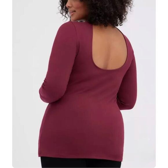 Torrid Foxy Mock Neck Keyhole Open Back Top Maroon Size 2 (2X) - Picture 2 of 8